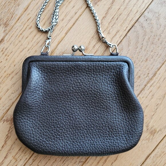 Brighton Brown Coin Purse Kiss Lock Leather Flower Appliqué Chain Strap - Picture 3 of 12